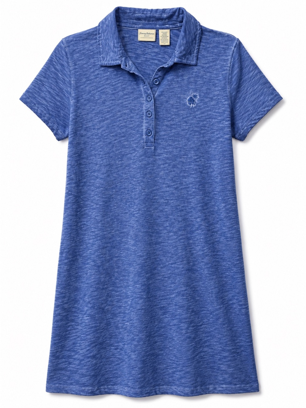 Caribbean Joe Blue Heathered Polo Shirt Dress L Short Sleeve 100% cotton